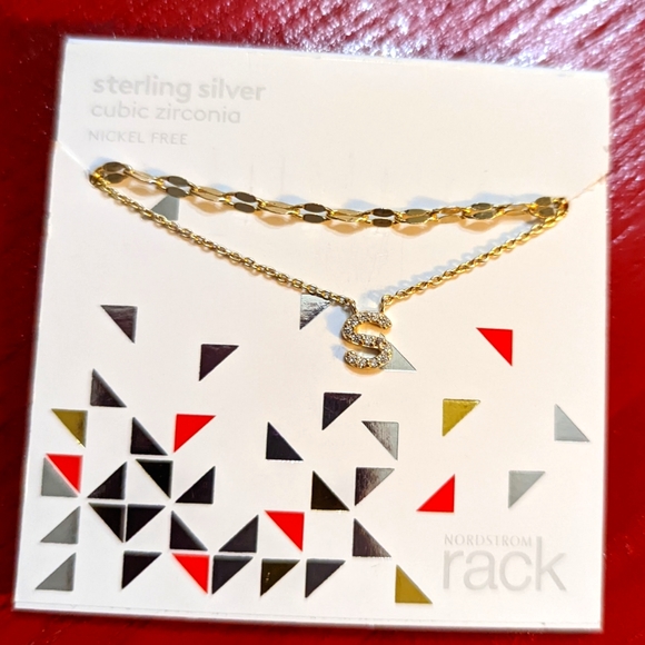 Letter S Initial Necklace Double Chain Sterling Silver Gold Plated Nordstrom - Picture 4 of 6